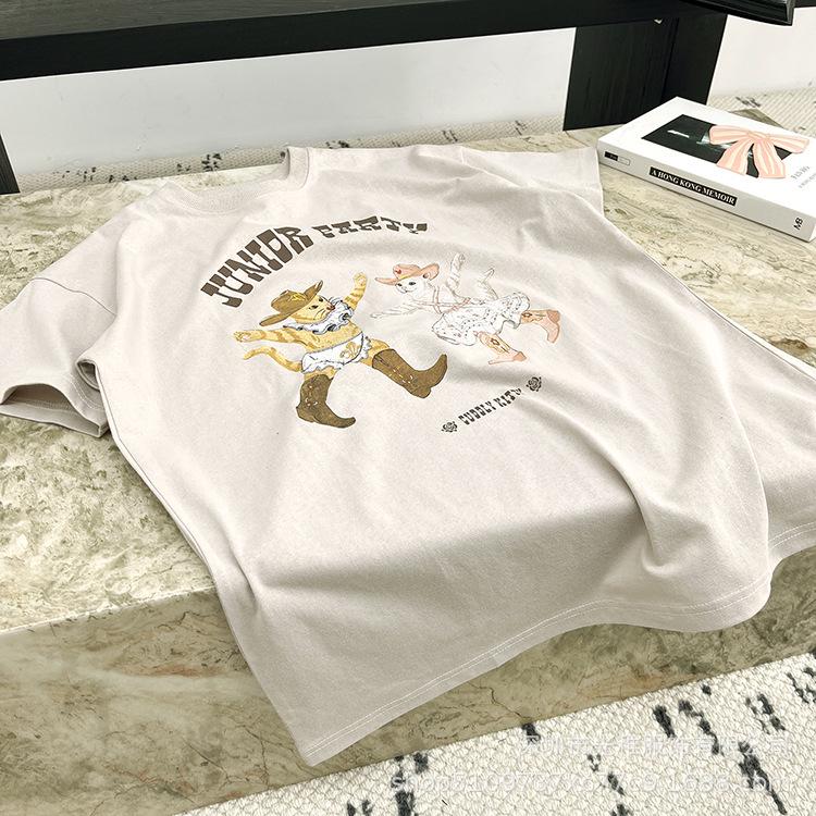 

Early Style Cat Dance Print Denim Loose Medium-Length T-Shirt Medium абрикосовый