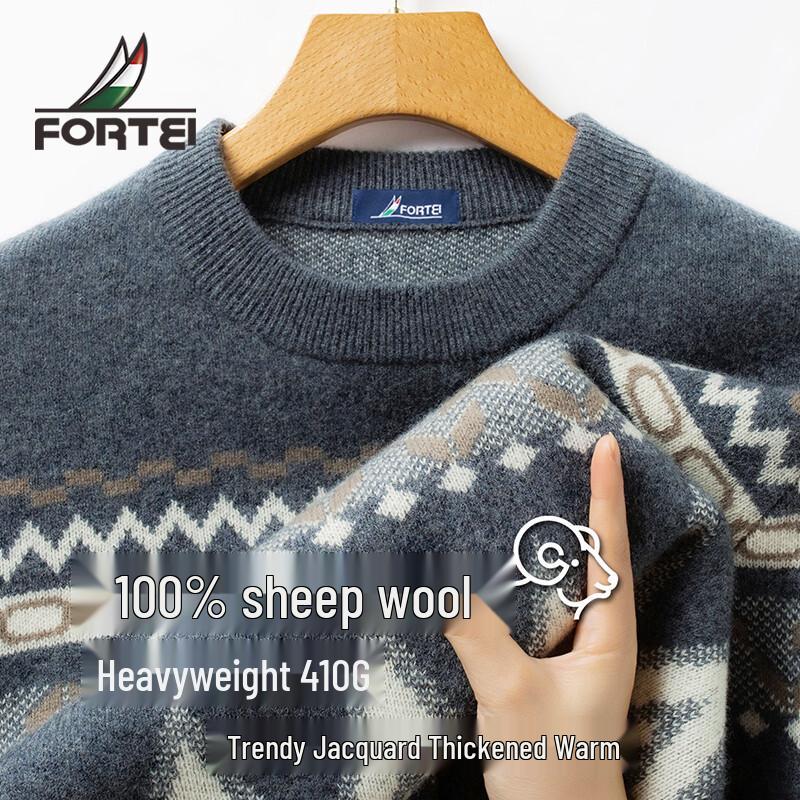 

Men s 100% Merino Wool Jacquard Round Neck Sweater 50