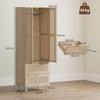 Bedroom Wardrobe with 2 Rattan Doors, 2 Drawers and Hanging Rail, 63 X 47 X 185 Cm, Natural Wood