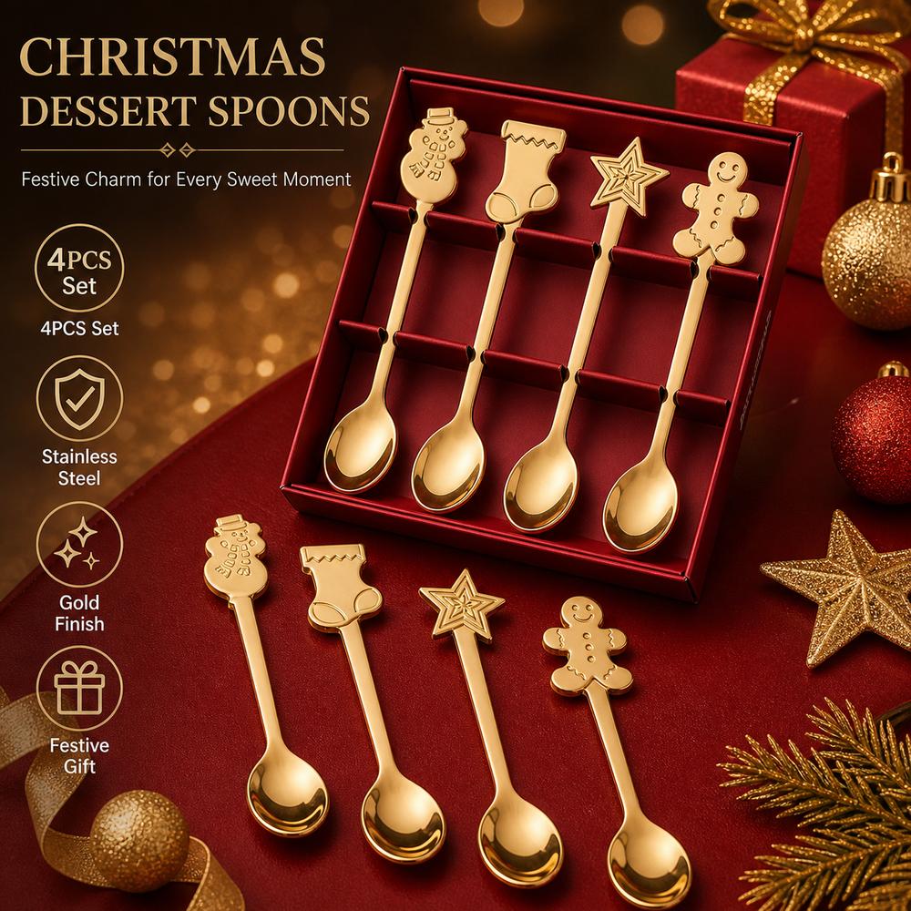 4PCS Set Snowman Coffee Spoons Festive Cake Spoons New Dessert Spoons Holiday Decoration