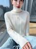 Women's High Neck Cable Knit Wool Sweater - Slimming Long Sleeve Cashmere Top