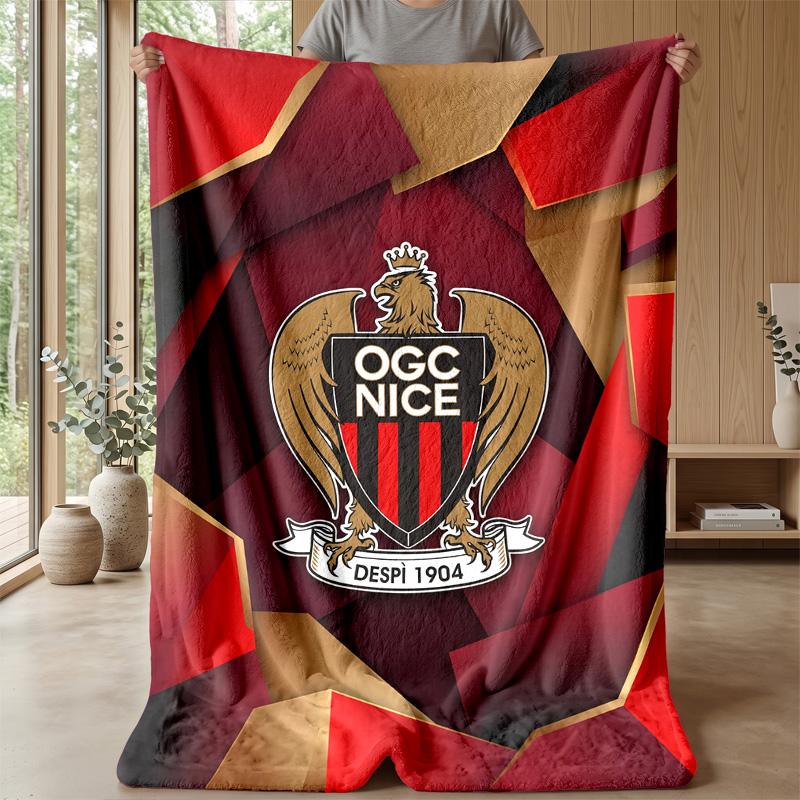 OGC Nice FC Weiche Flanell-Fleece-Decke Leichte Gemütliche Warme Überwurfdecke für Sofa Bett Heimdekoration
