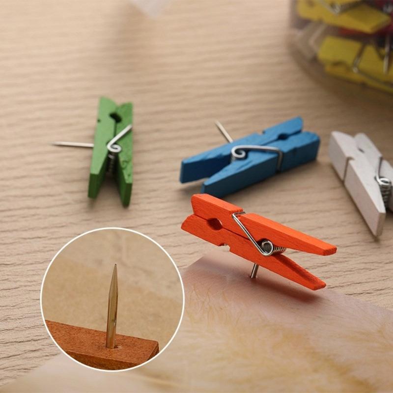 80/90PCS Wood Push Pin Clip for Cork Board, Decorative Pushpins with Clip Thumb Tacks for Notes Photos, Bulletin Board