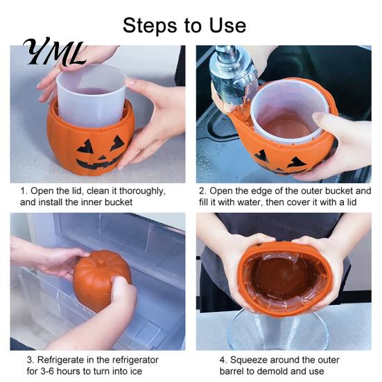 Silicone Ice Cube Mold Halloween Bucket Mold, Pumpkin Ghost Tray with Drain Basket, 2 Party Drink Accessories In 1 Freezer Cooler for Drinks