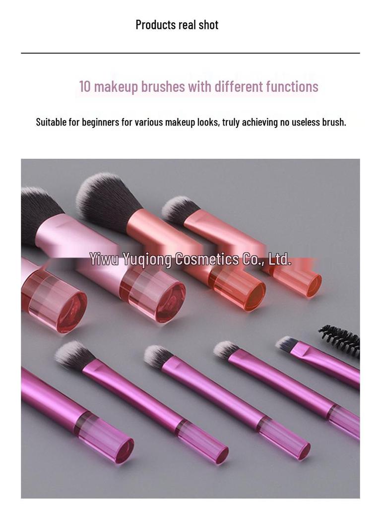 Crystal Handle 10-Piece Mini Makeup Brush Set: Portable Travel Contouring, Eyeshadow & Powder Beauty Tools.