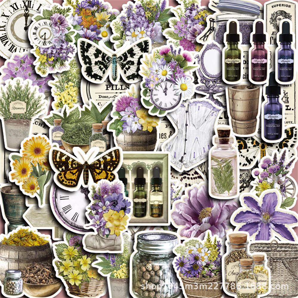 50 Sheets Retro Flower Planner and Phone DIY Stickers - Dreamy Manor Collection
