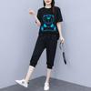 Running Casual Plus-size Sports Set, Women's Five-point Pants, Short-sleeve Summer Korean Style Loose Plus-size Printed Fashion
