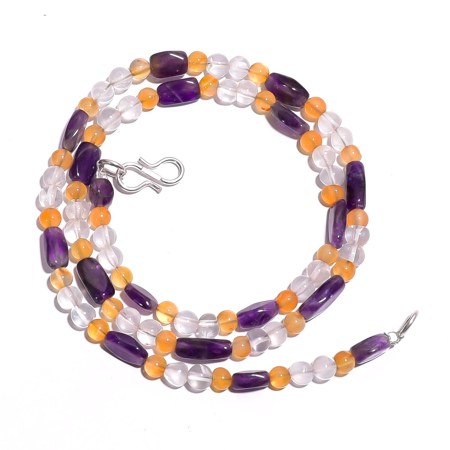 

Amethyst Carnelian Crystal Gemstone Mix Shape Smooth Beads Necklace 17 UB-4221 UB-4221