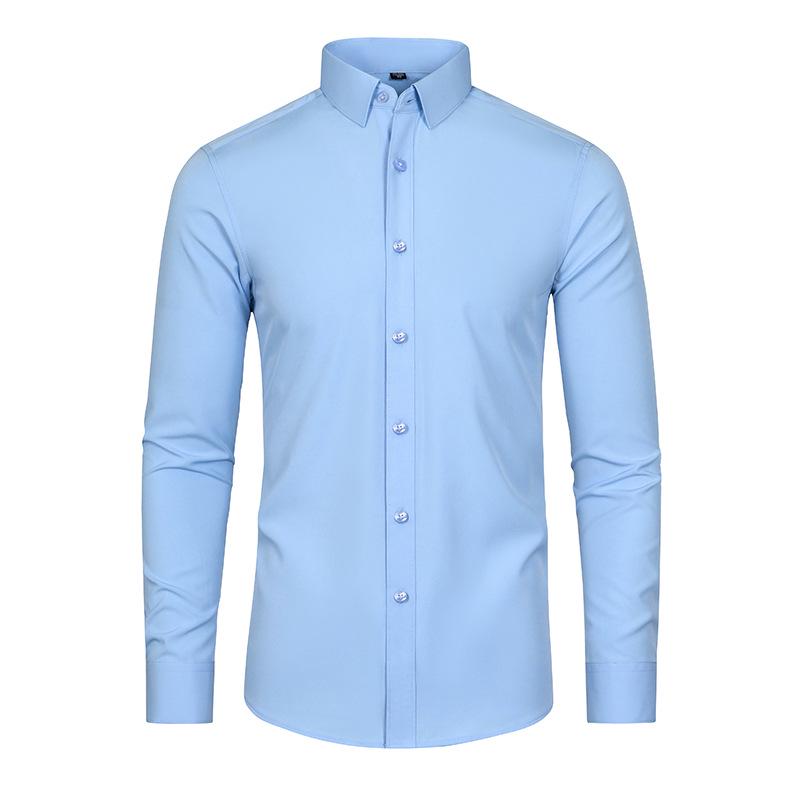 Chemise Stretch à Manches Longues Slim Fit pour Homme - Couleur Unie, Business Décontracté