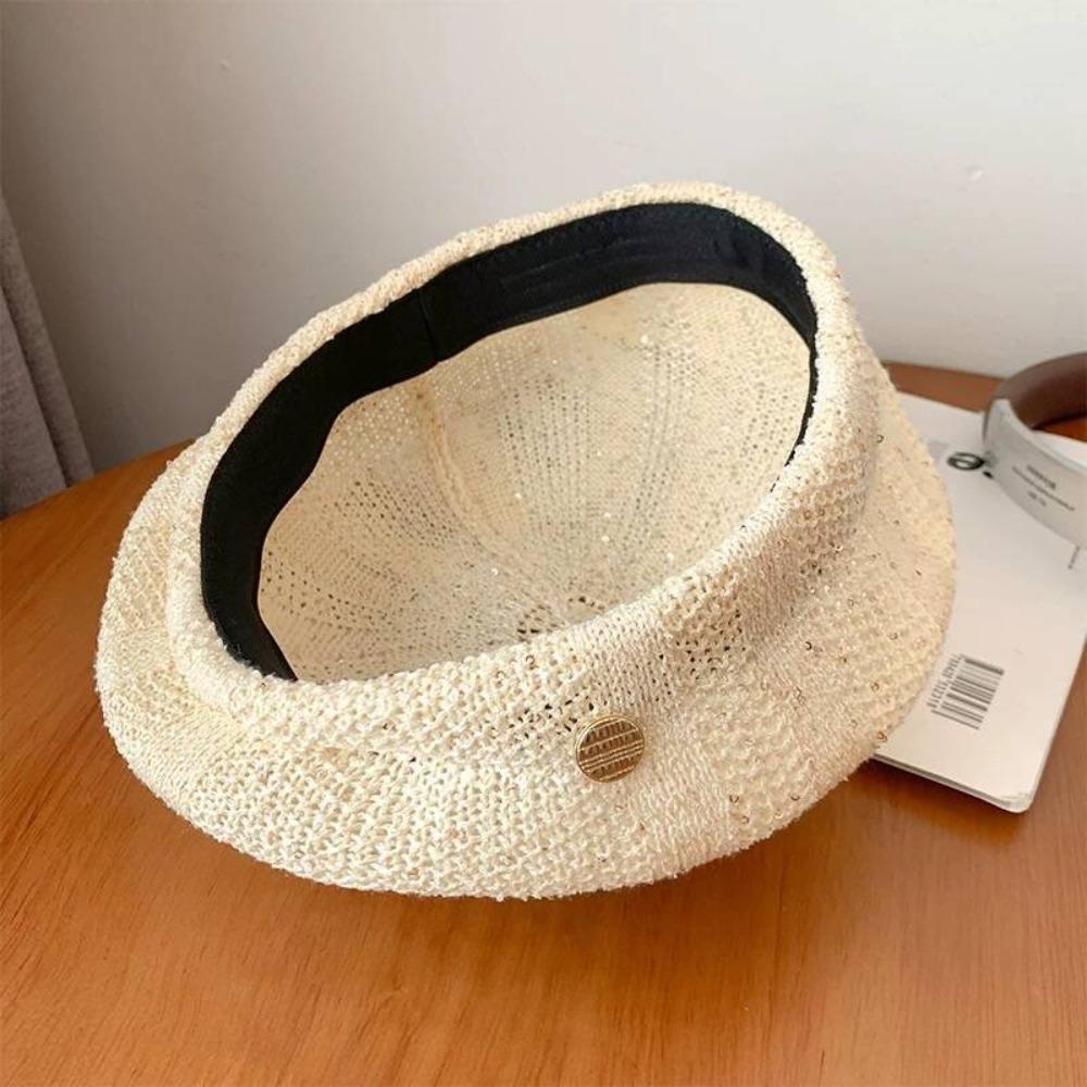 Hollowed Out Weave Hat Paillette Crochet Knitted Cap Elegant Sequin Beret Hat  Women