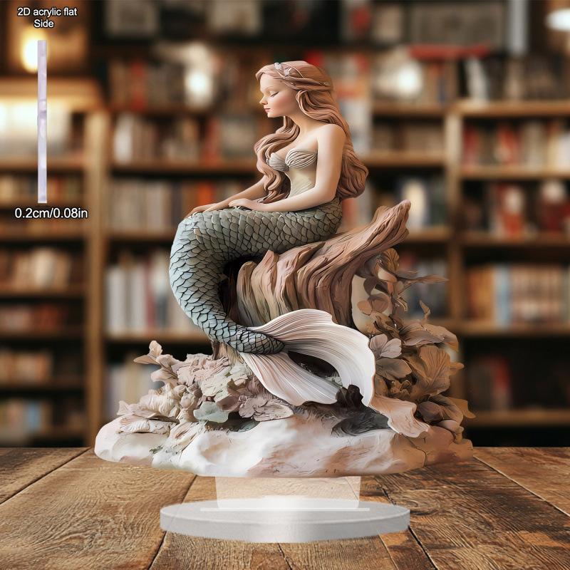 2D Flat Acrylic Mermaid Decoration, Indoor and Outdoor Decoration - No Battery/electricity Required, Free Day Decoration, Shop Decoration, Durable