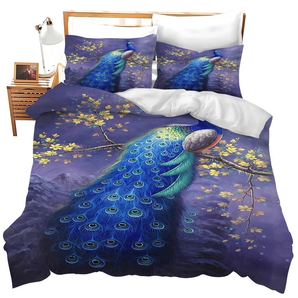 Peacock Duvet Cover Set Simple Peacock Feathers Pattern Queen Comforter Cover Girls Women 3 Piece Bedding Sets Bedroom Decor