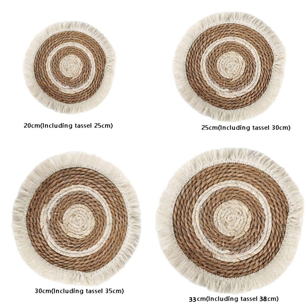 Tassel Edge Table Mat Handmade Braided Straw Woven Placemats Kitchen Accessories Kitchen