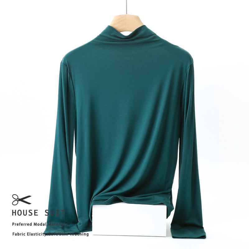 Women's Slim Fit Modal Long Sleeve High Neck Top - Fashionable, Versatile Base Layer for Spring/Autumn