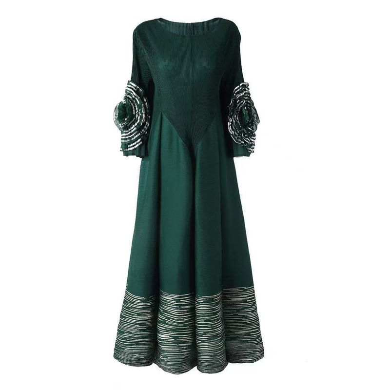Spring, Summer, Autumn Women's Clothing Classy Stylish Petal Sleeve Length Ruched Dress Silm Fit Long Dress Dress