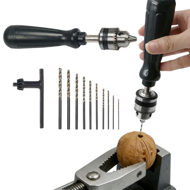 Ergonomic Manual Drill Set Contains 10Pcs High Hardness Bit (0.3-3mm) Ideal For Wood Plastic And Resin