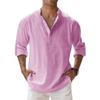 Men's Summer Large Size Casual Loose Stand Collar Solid Color Long Sleeve Shirt