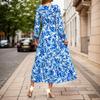 Vestido Maxi Floral Manga Longa Decote V Boêmio Vestido para Convidada de Casamento Casual Feminino