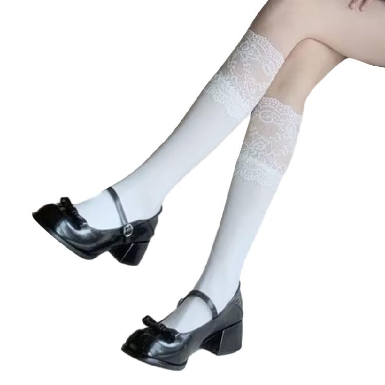 Cotton Thigh High Stockings Lace Frilly Knee High Socks for Women Thigh Highs 1