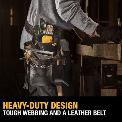 DEWALT Tool Belt, with Leather Pouch, 12 Pockets, Brown (DWST550115)