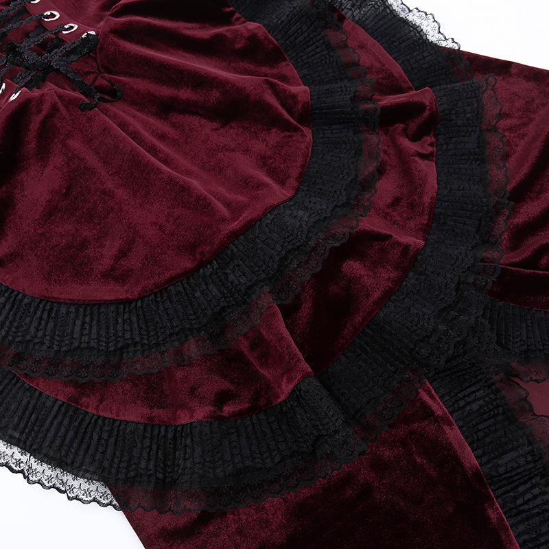 Gothic High Low Swing Cocktail Party Dress Women's Vintage Goth Lace Smocked Elastic Waist Pleated Flowy Bodycon Dresses