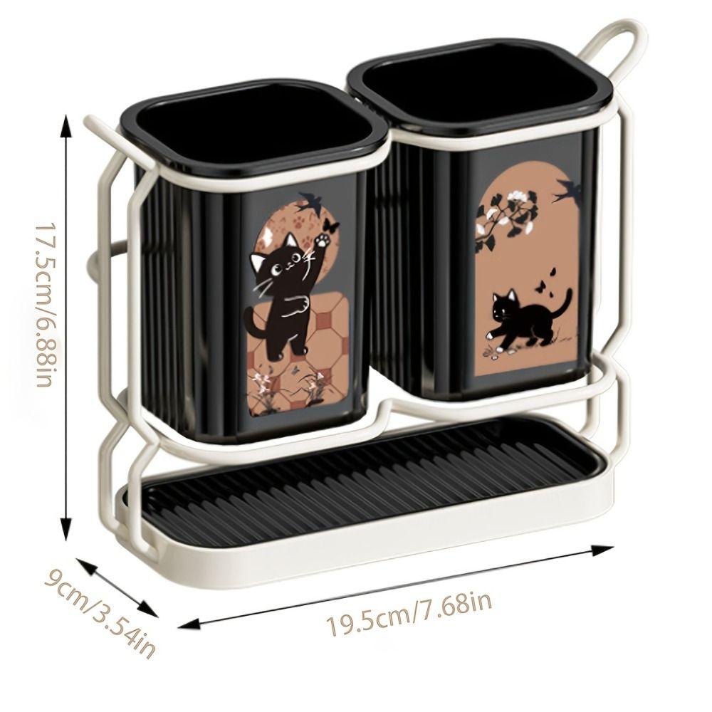 Cute Cat Kitchen Storage Basket Standing Durable Cutlery Holder Organizer No-drill Utensil Drying Rack Household