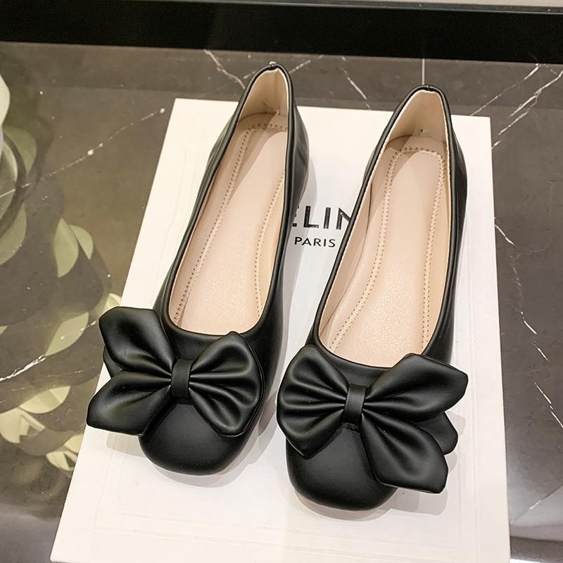 

Весна и лето новая обувь Doudou с бантом, нежная ветреная вечерняя обувь, повседневная обувь на мягкой подошве, женские туфли-лодочки 35 чёрный