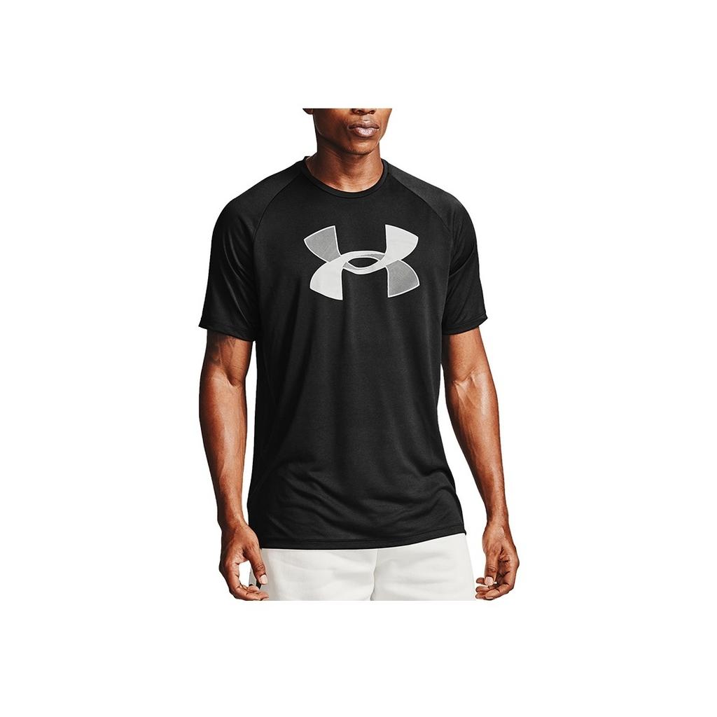 Under Armour Solid Color Logo Print Crew Neck Drop Shoulder Loose Fit T-Shirt Men Tops Black 1357234-001
