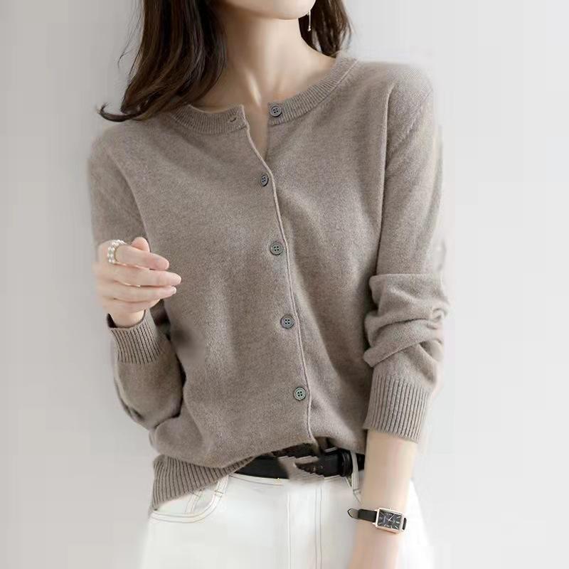 Women's Short Multicolor Knitted Cardigan Loose Large Size Sweater Solid Color Bottom Warm Cardigan