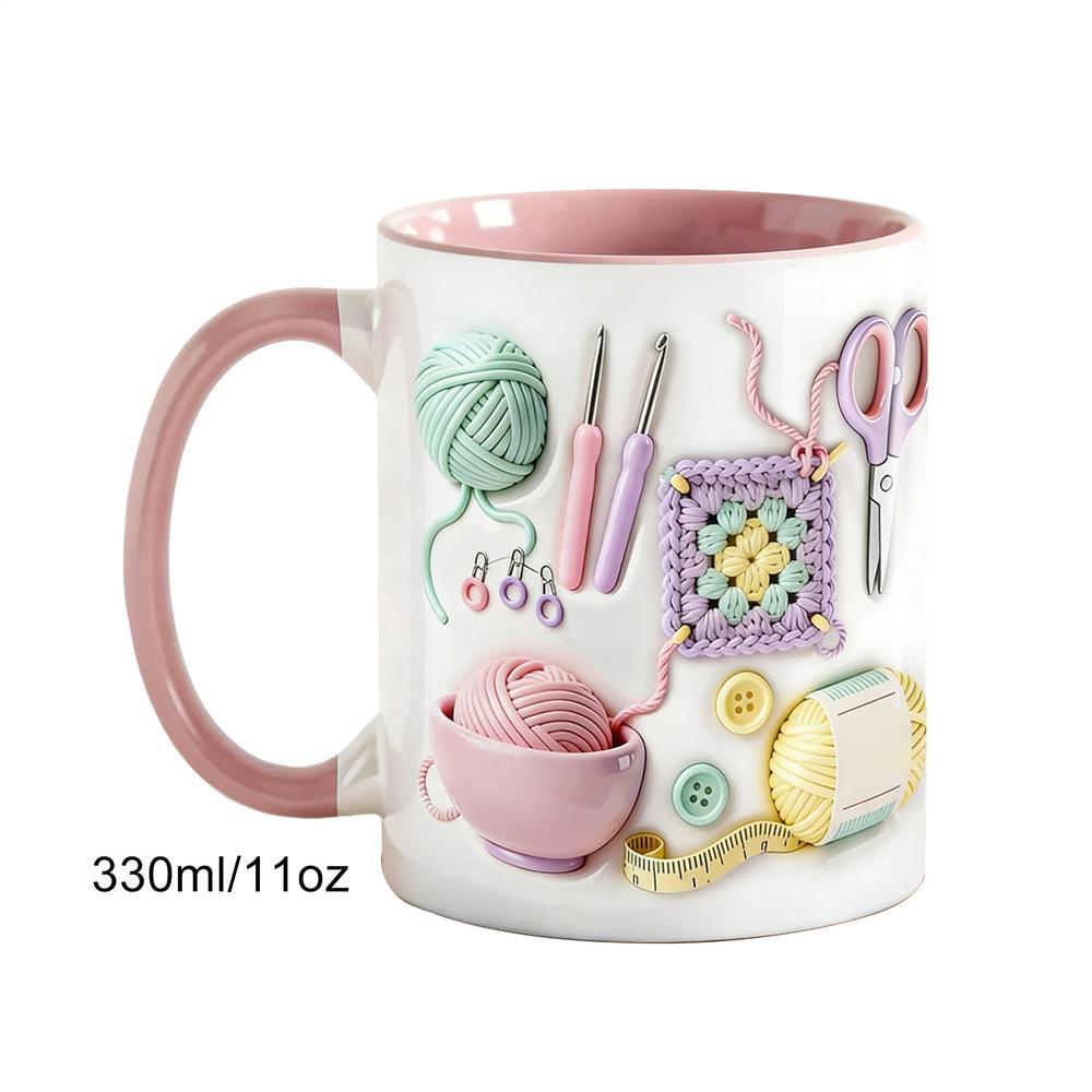 

Yarn Knitting-Themed Mug, Coffee Cup, Office and Home Use Cup, Creative, for Knitting Enthusiasts, Decorative Item, Gift 330ml
