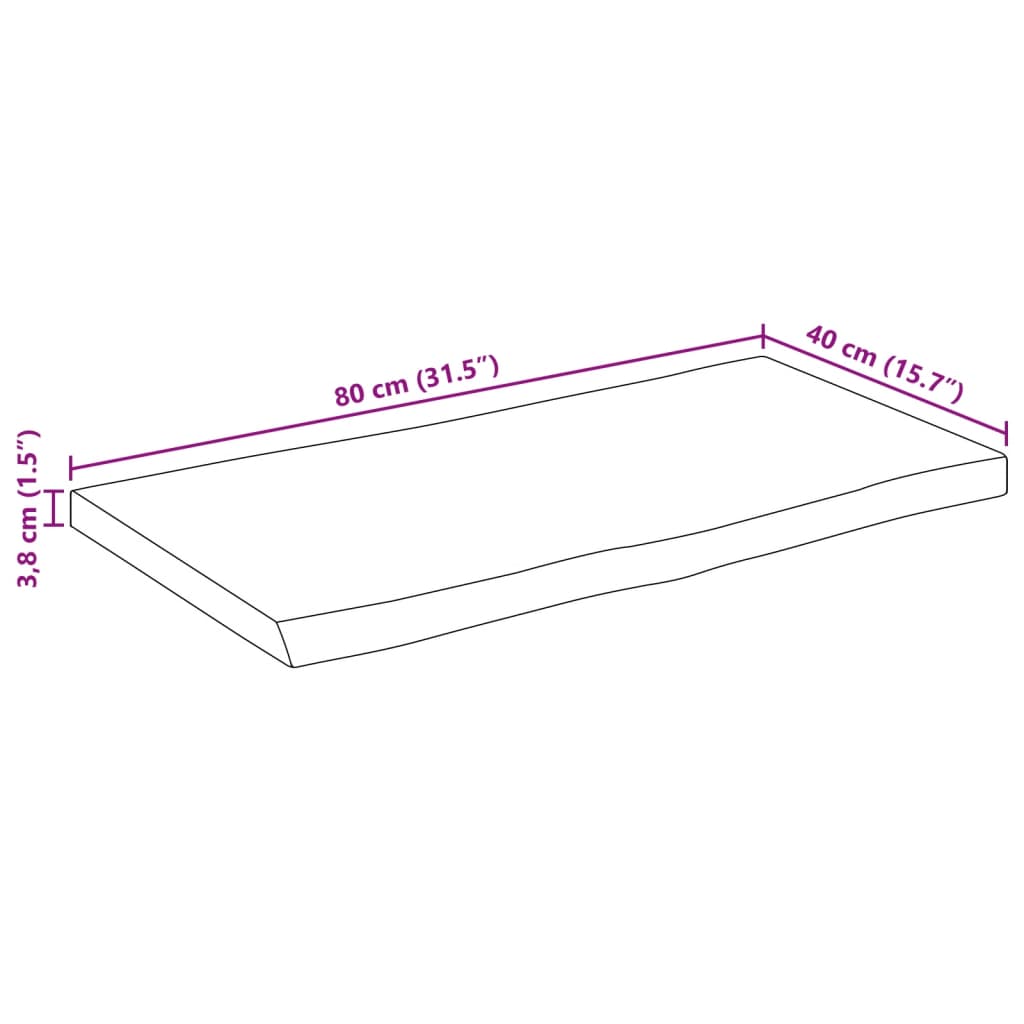 Table Top 80x40x3.8 cm Rectangular Solid Acacia Wood Live Edge