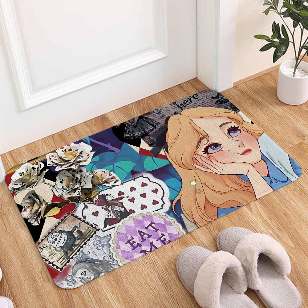 A-Alice In Wonderland Floor Mat Bathroom Absorbent Mat Simple Door Dirt-resistant Mat Home Kitchen Mat Foot Mat Entry Mat
