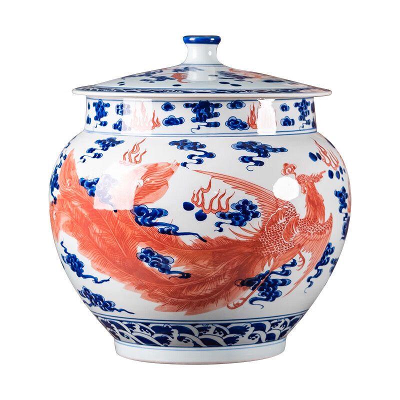 Jingdezhen Hand-painted Dragon & Phoenix Ceramic Tea Caddy