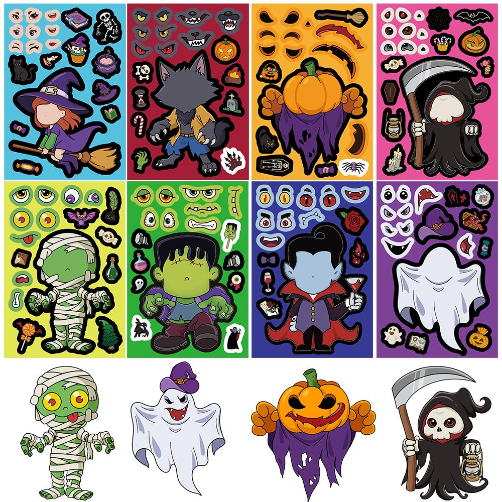 

50PCS Halloween Face Changing Stickers Graffiti Luggage Notebook Phone Stationery Aesthetic Coffee Notebook Laptop Decals