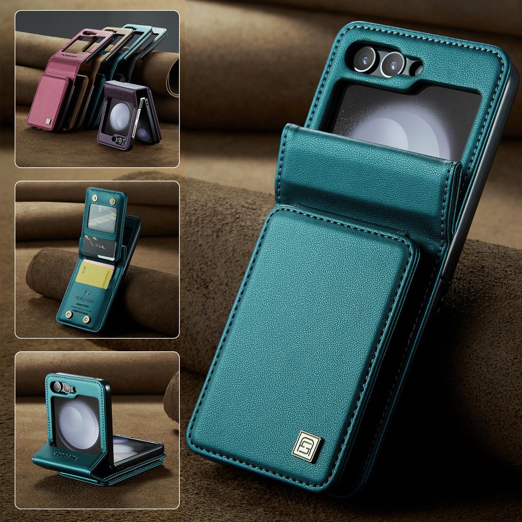 Flip 5 Zflip5 5G Shockproof Portable Wallet Case for Samsung Galaxy Z Flip 5 Flip5 Card Slot Leather Cell Phone Accessories