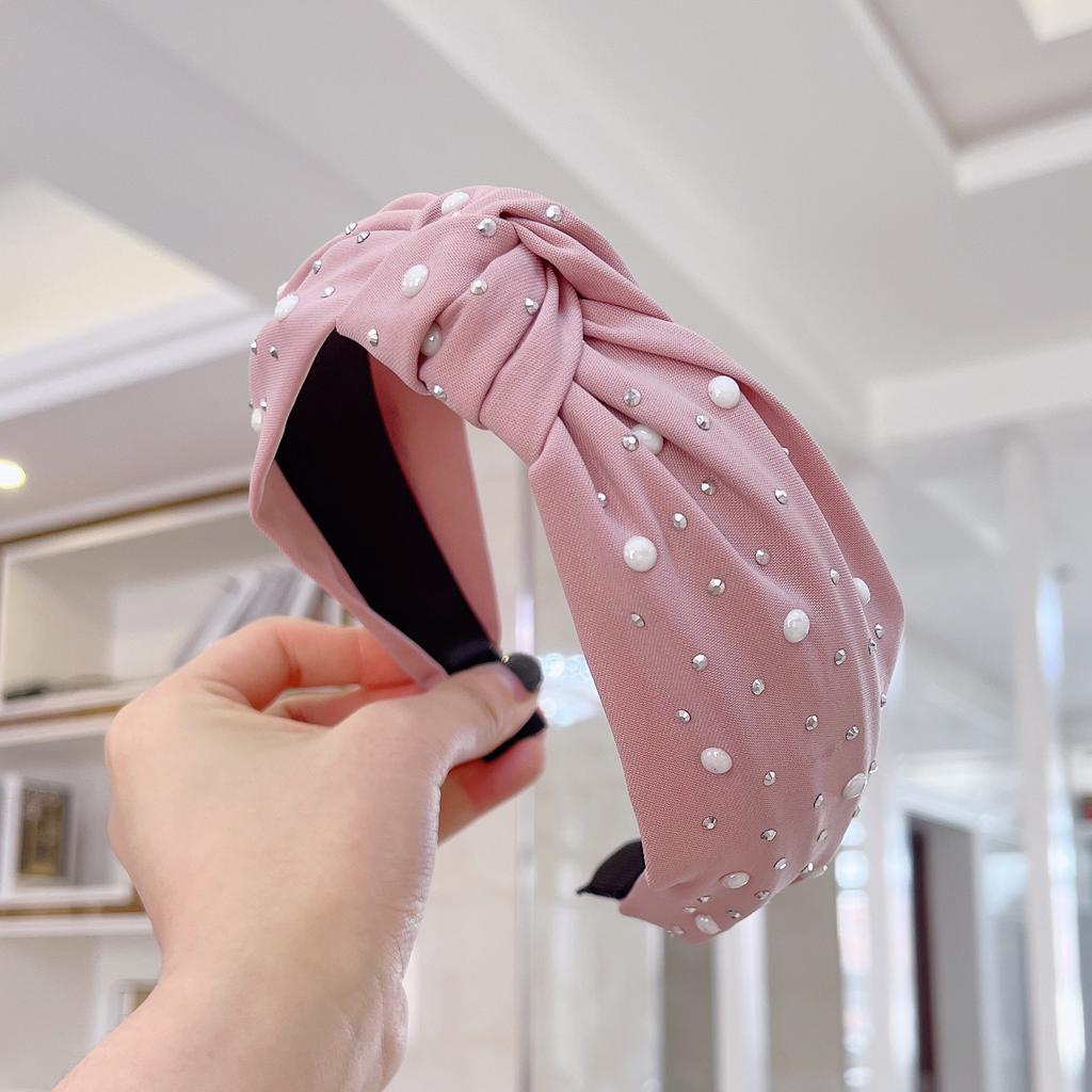 PROLY New Fashion Women Headband Shining Pearls Rhinestone Hairband Center Knot Casual Headwear Girls Hair Accessories