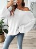 European & American Women's Loose One-Shoulder Bell Sleeve Beaded Sweater Top