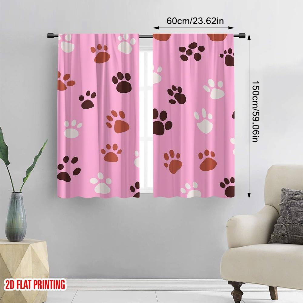 2pcs,2D Plane Printing Creative Curtains Paws Parade Versatile Durable Polyester (without Rod) Room Decor Ldeal for Bedroom
