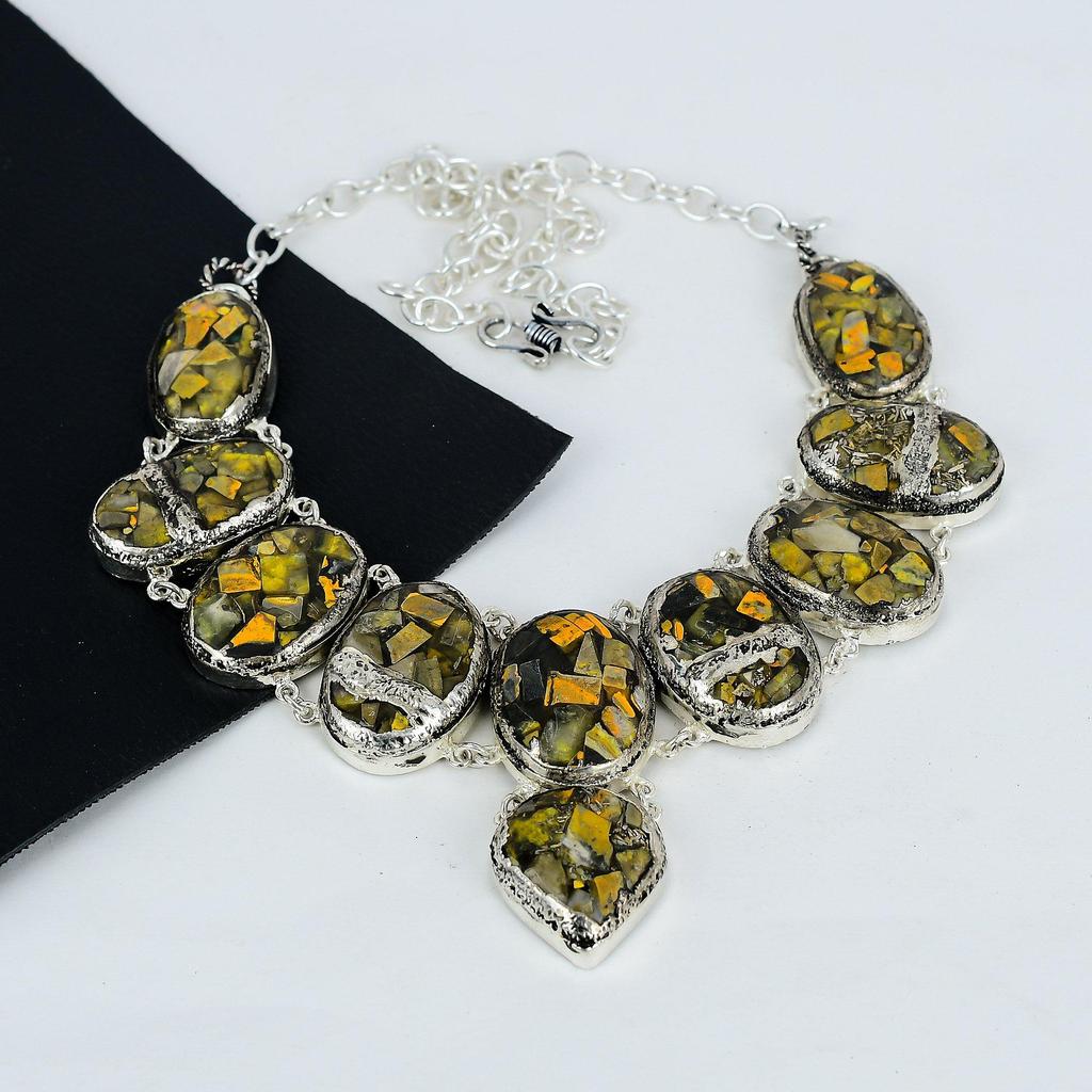 Copper Bumble Bee Gemstone Handmade 925 Sterling Silver Electroform Necklace, Copper Bumble Bee Silver For Wife Unisex Necklace Gifts