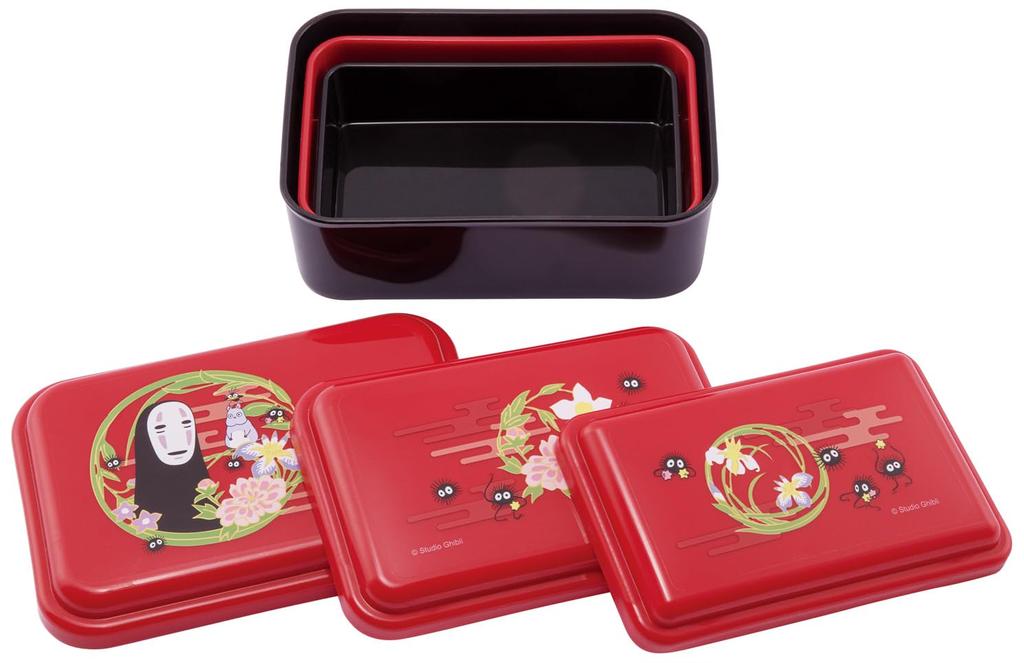 Skater Bento Fluffy Serving Lunch Sealable Storage Set of Studio Ghibli Spirited Away Dark Boxes, Boxes, Containers, Containers, 3, Microwaveable,