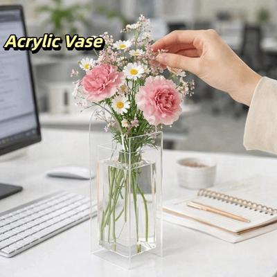 Transparent Acrylic Vase Modern Geometric Hydroponic Planter INS Style Multiple Colors Flower Arranger Plant Container
