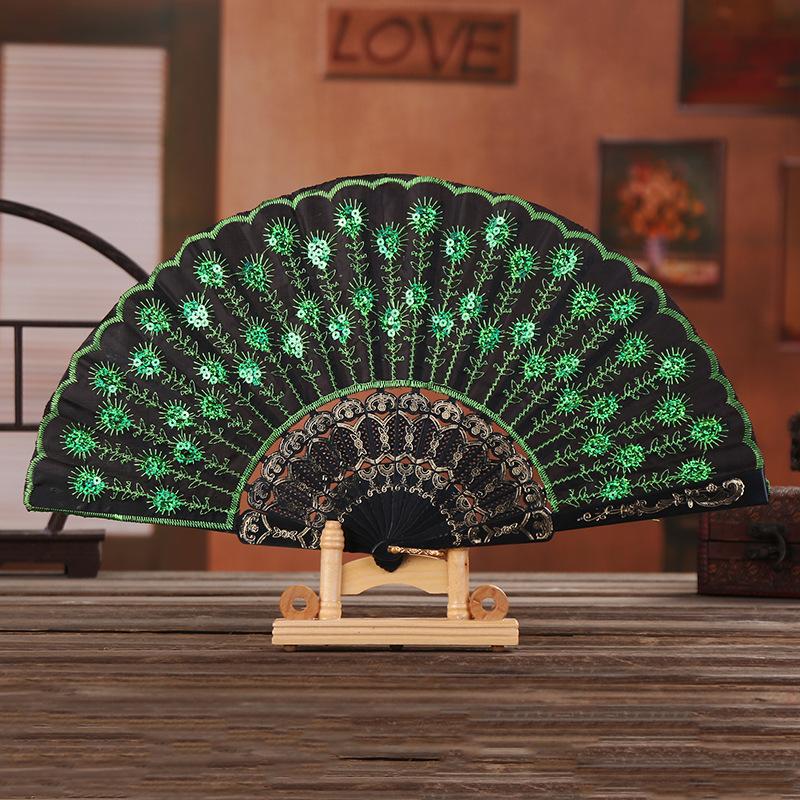 1Pc Chinese Ancient Style Flower Women Folding Fan with Tassel Fringe Hanfu Cheongsam Dance Fan Photo Props Summer Handheld Fan