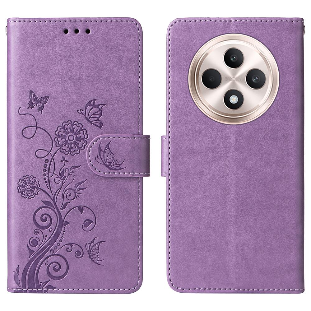 For Oppo Reno12 F 4G Leather Case Butterfly Floral Imprint Wallet Stand Cover