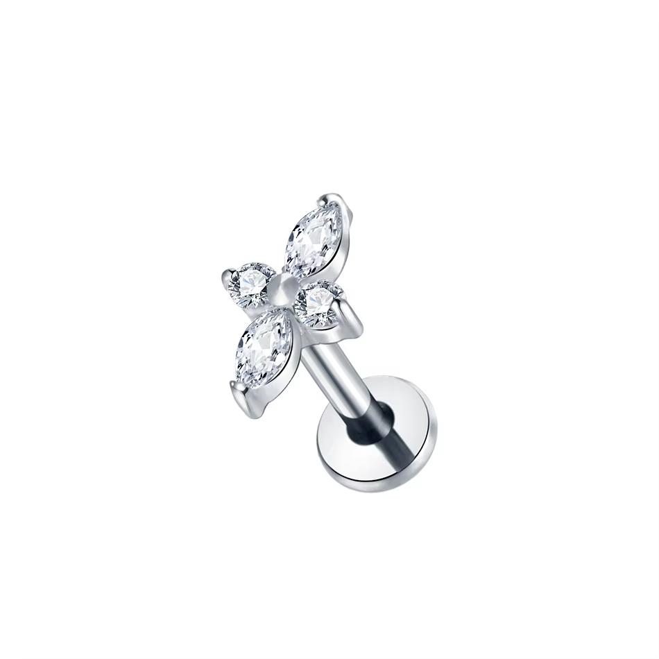 1Pc Titanium Ear Cartilage Stud Earrings for Women Internal Thread Zircon Flower Ear Lobe Tragus Helix Lip Rings Jewelry 16G