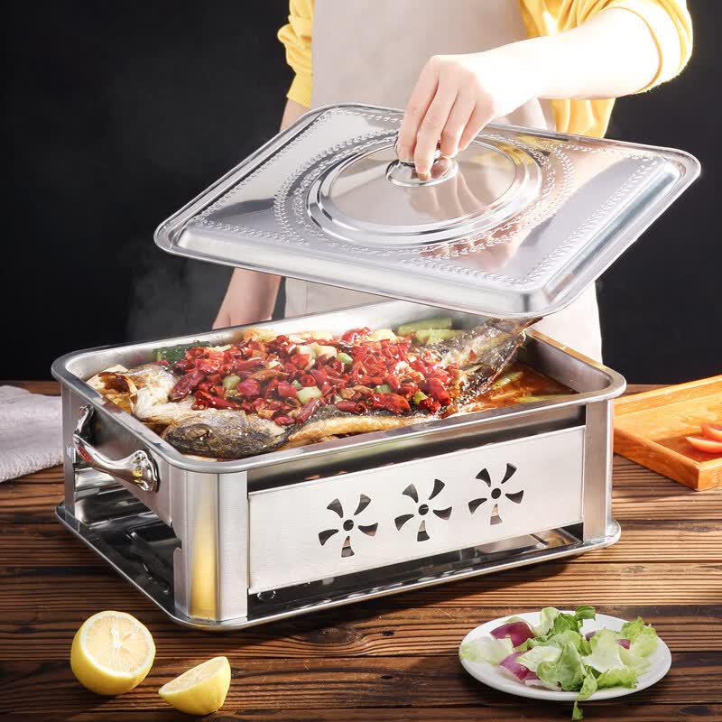 Dun Dian Rectangular Stainless Steel Alcohol Roast Fish Pan