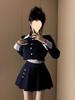 Hosaku Co., Ltd. Women's School Blazer, Sailor Suit, Lolita/Gothic Lolita Style, Two-Piece Set, Long Sleeves, Pleated Skirt (Black/Navy, Size L)