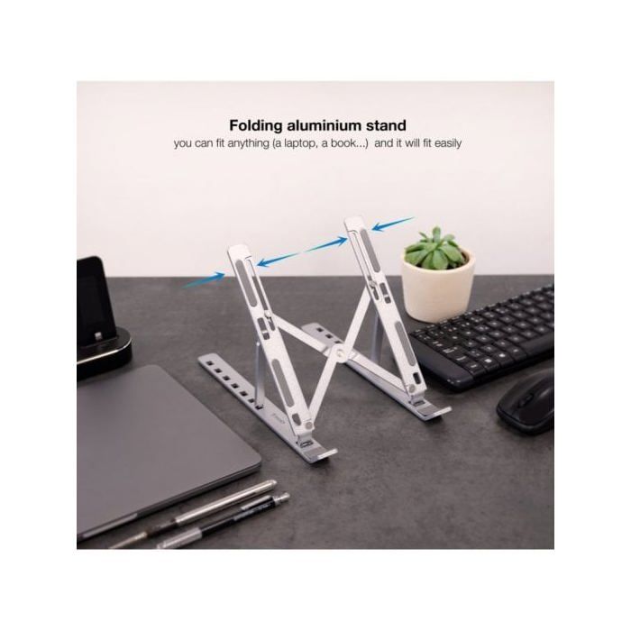 TooQ TQLRS0035-AL - Støtte i aluminiumslegering for bærbar PC, nettbrett, mobil og bok, sammenleggbar, justerbar i 7 trinn