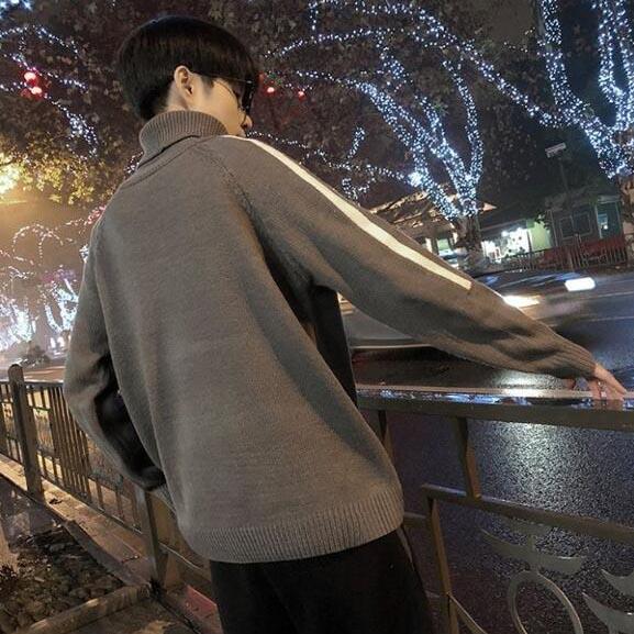 Herren Strickpullover Herbst Winter Lässig Rollkragen Slim Strickware Herren Locker Pullover