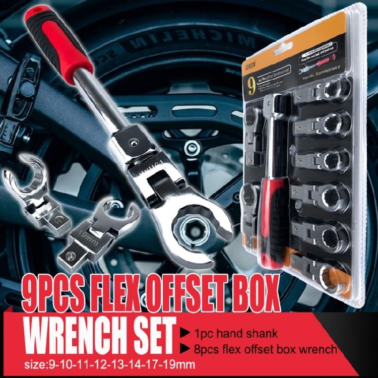 Flex Head Ratchet Wrenches Set, Tool Gear Metric Tubing Large Angle Tool Set