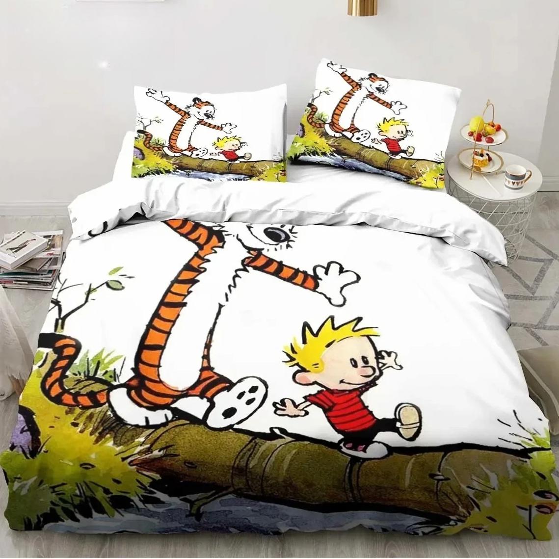 

Cartoon Bedding Set C-Calvin&Hobbes 3D Printed Duvet Cover Set Soft Single Twin Double Queen King Size For Kids Child Gift Comic EU Single(135*200cm)3pcs